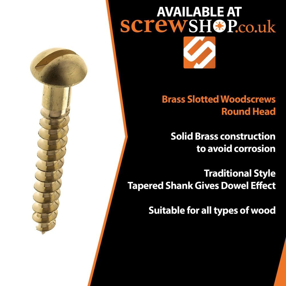 Wood Screw Slotted Round 5mm x 80mm in Brass