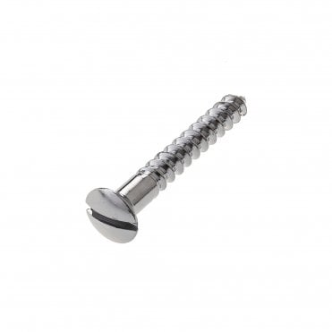 Chrome on Brass Slotted Raised Head Woodscrew available at ScrewShop