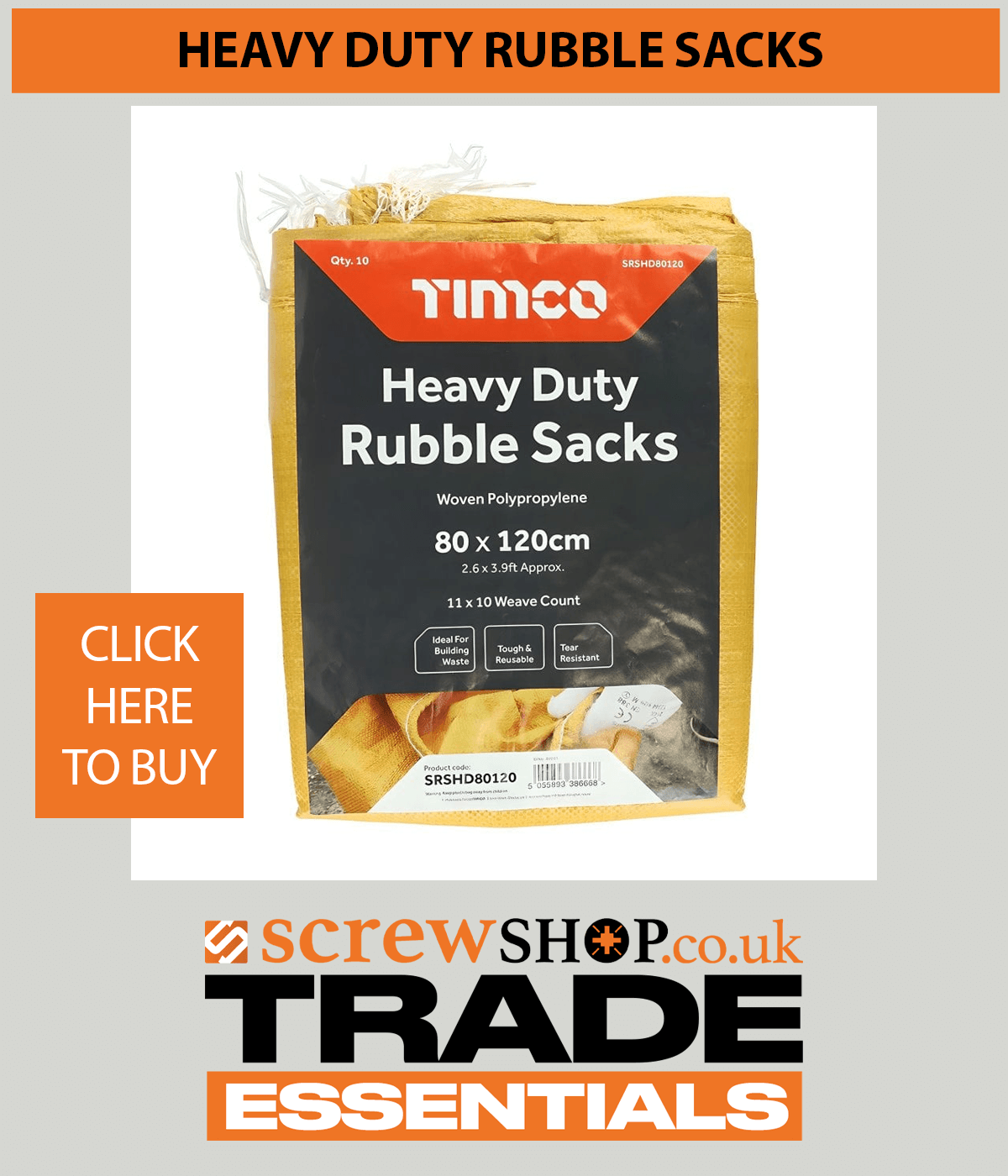 HEAVY DUTY RUBBLE SACKS AVAILABLE FROM SCREWSHOP