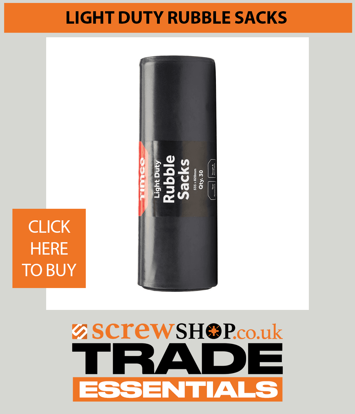 LIGHT DUTY RUBBLE SACKS AVAILABLE FROM SCREWSHOP