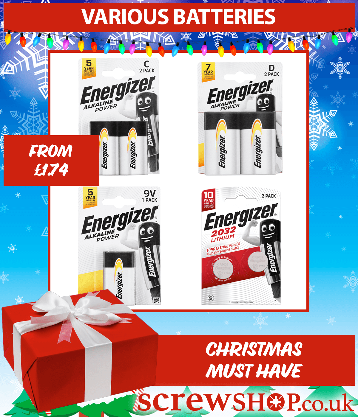 Various Batteries available from ScrewShop