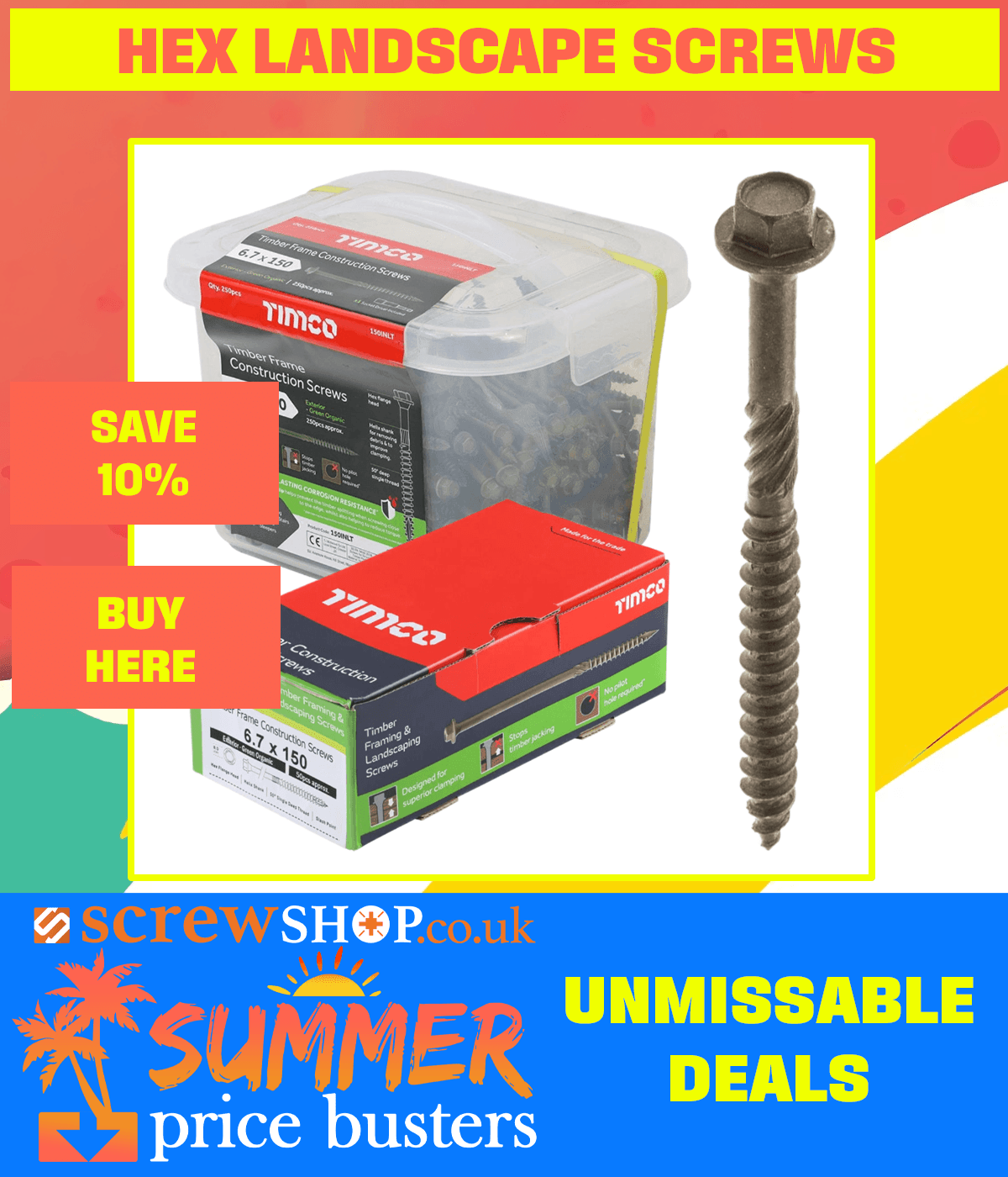Save 10% on Hex Head Landscape Screws