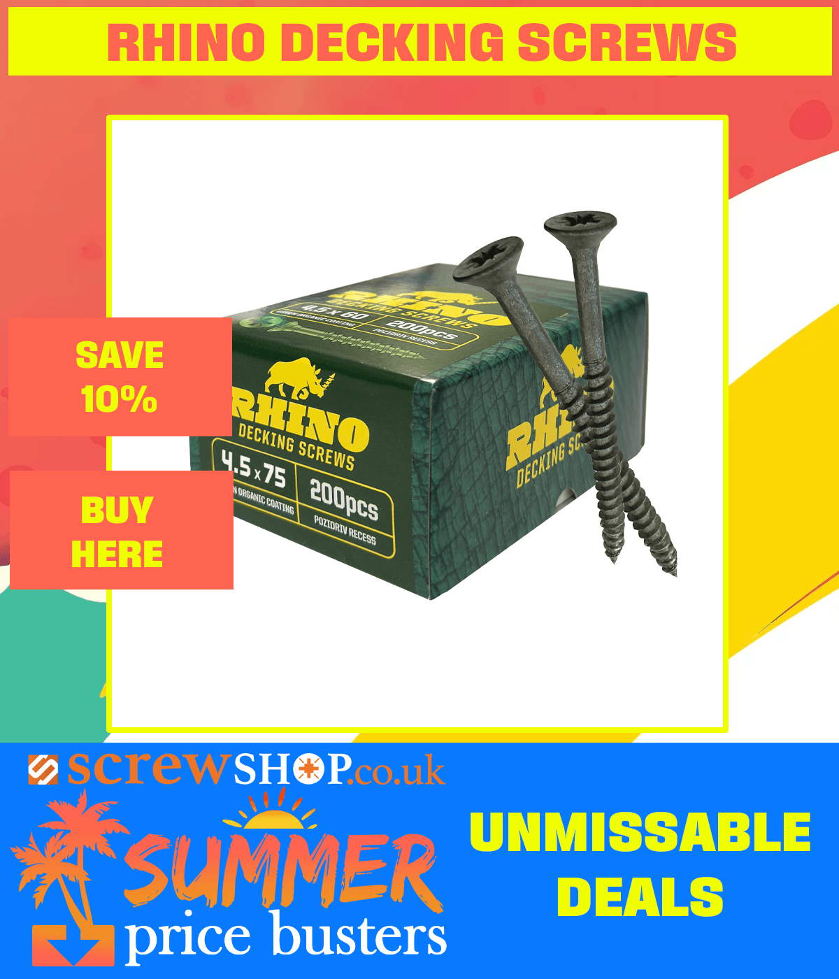 Save 10% on Rhino Decking Screws