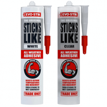 EVO STIK STICKS LIKE SHT ADHESIVE WHITE AND CLEAR AVAILABLE AT SCREWSHOP