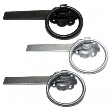 PLAIN GATE RING LATCH BLACK ZINC AND GALVANISED AVAILABLE FROM SCREWSHOP
