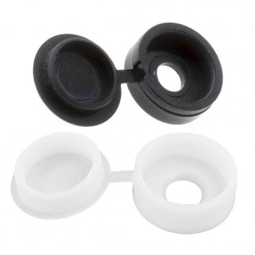 WHITE OR BLACK HINGED COVER CAPS AVAILABLE FROM SCREWSHOP
