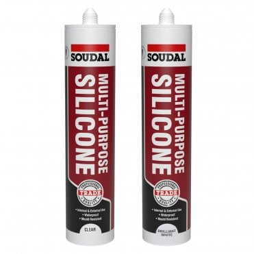 SOUDAL MULTIPURPOSE SILICONE IN WHITE AND CLEAR AVAILABLE FROM SCREWSHOP