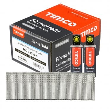 TIMCO 2ND FIX STRAIGHT BRAD NAILS STAINLESS STEEL 16G X 25MM WITH GAS AVAILABLE FROM SCREWSHOP