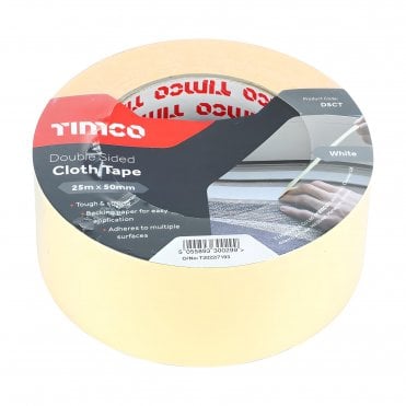 TIMCO CLOTH TAPE DOUBLE SIDED WHITE 25M X 50MM AVAILABLE FROM SCREWSHOP TRADE