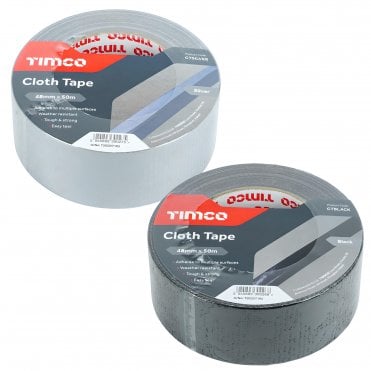 TIMCO CLOTH TAPE BLACK AND SILVER 50M X 48MM AVAILABLE FROM SCREWSHOP