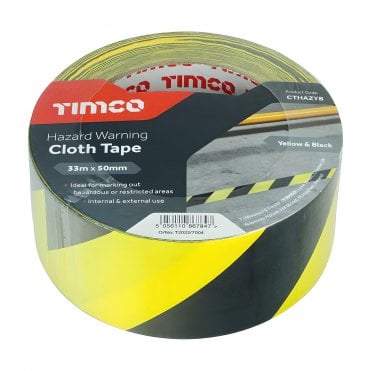 TIMCO HAZARD WARNING CLOTH TAPE 33M X 55MM AVAILABLE AT SCREWSHOP