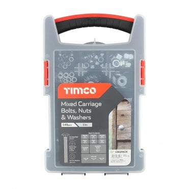 TIMCO MIXED CARRIAGE BOLTS, NUTS AND WASHERS GRAB PACK ZINC AVAILABLE FROM SCREWSHOP
