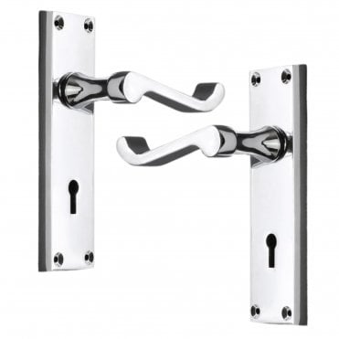 VICTORIAN SCROLL LOCK HANDLE LEVER PAIR ON DOOR AVAILABLE FROM SCREWSHOP TRADE